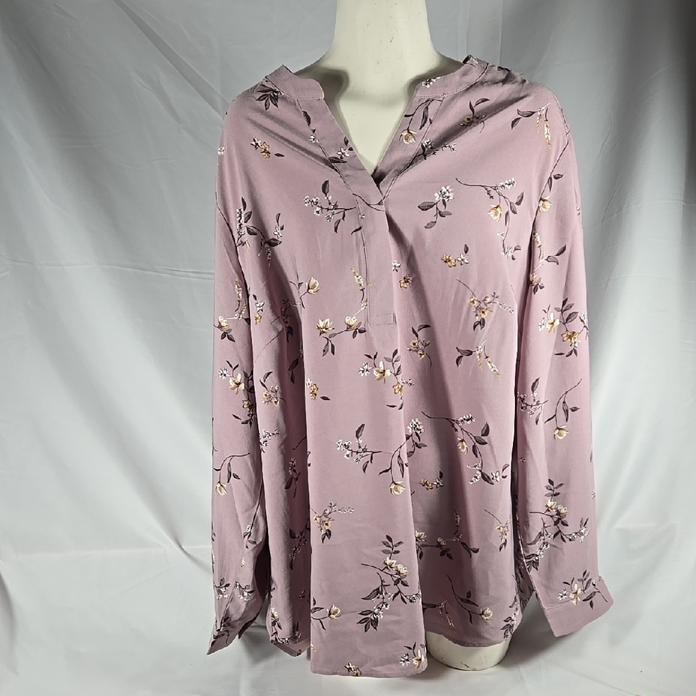 Hilary Radley Mauve Floral Blouse